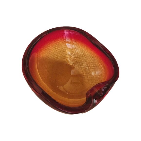 Murano Italy Red Orange Pinched Trinket Bowl Ashtray - Picture 9 of 11